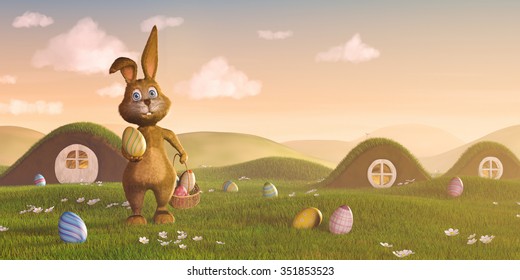 A cute Easter bunny surrounded by Easter eggs. - Powered by Shutterstock