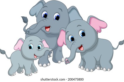 Cute Elephant Family Cartoon