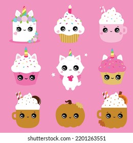 Cute Face Cupcake Unicorn Cake Muffin Cute Portrait Birthday Party Sweet Kids Candle Dessert Happy Smile