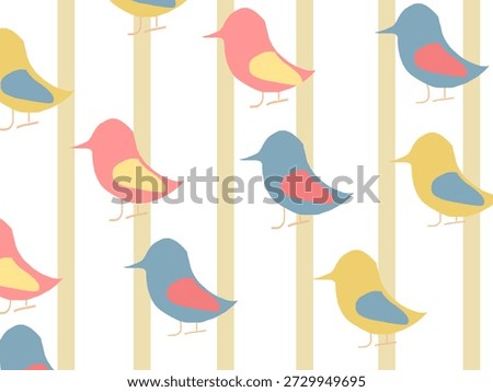 Cute faceless bird pattern with yellow striped background