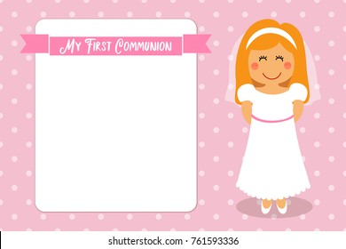 Cute First Communion Card Girls Pink Stock Illustration 761593336 