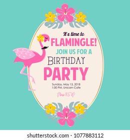 Cute Flamingo Birthday Party Invite