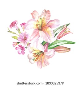 Cute Flowers Illustration Pink Lilieswatercolor Stock Illustration ...