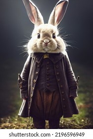 Cute Fluffy Rabbit In An Old Medieval Lord Costume