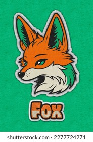 Cute fox face cartoon illustration in felt fabric style baby wild animal