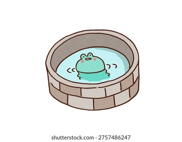 Cute frog looking up from inside a narrow well, frog in the well proverb and narrow-mindedness concept