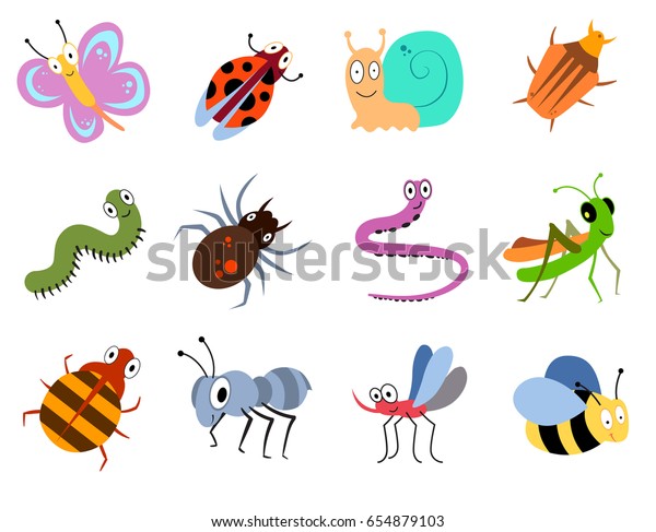 Cute Funny Bugs Insects Collection Collection Stock Illustration ...