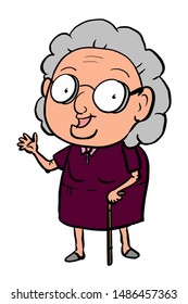 Cute Funny  Cartoon Characters Grey Hair  Grandma  Illustration  Drawing  Colorful.