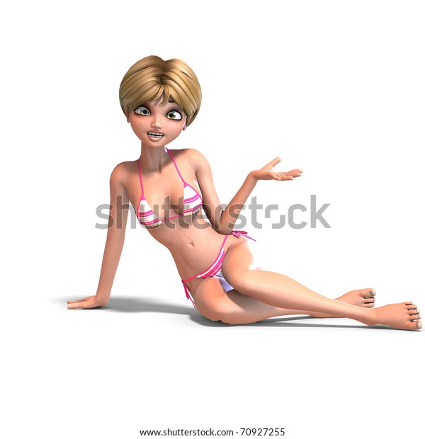 Cute Funny Cartoon Girl Wearing Two Stock Illustration 70927255