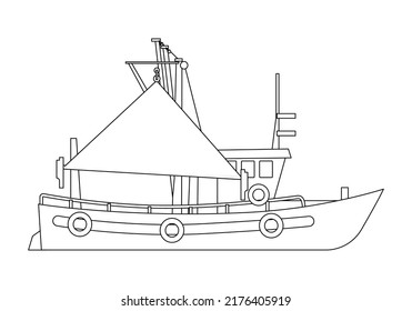 Cute   funny coloring page boatship  Provides hours coloring fun for children  To color this page is very easy  Suitable for little kids   toddlers  Contour image ship