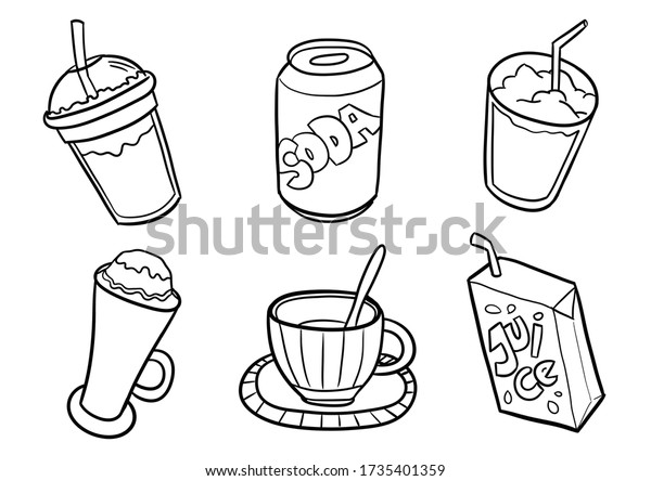 Cute Funny Drinks Coloring Page Kawaii Stock Illustration 1735401359