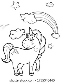 Cute Funny Unicorn Coloring Pages Stock Illustration 1755348440 ...