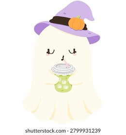 Cute Ghost Drinking Matcha