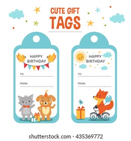 Cute Gift Tags Templates. Birthday Gift Tags With Text Place And Cute Animals.