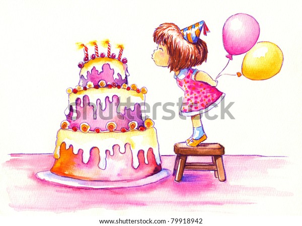 Cute Girl Blowing Out Candles Her Stock Illustration 79918942