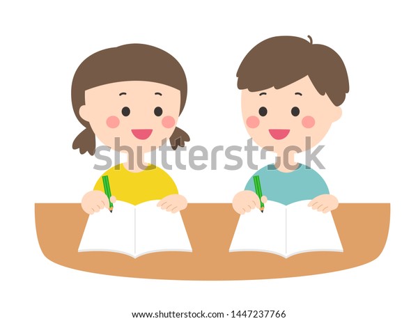 Cute Girl Boy Study Stock Illustration 1447237766 | Shutterstock