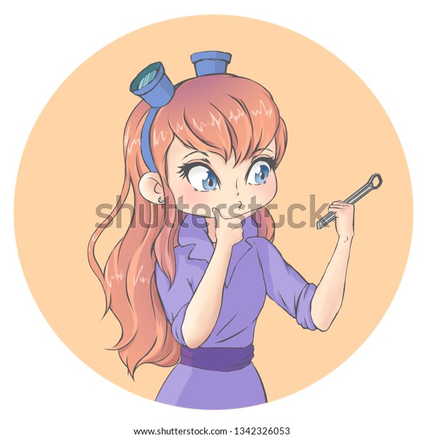 Cute Girl Inventor Cartoon Character Anime Stock Illustration