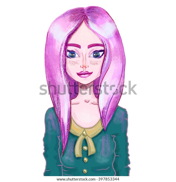 Cute Girl Pink Hair Stock Illustration 397853344