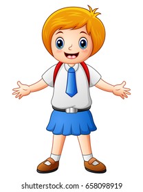 Cute Girl School Uniform Waving Hand Stock Illustration 658098919 ...