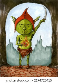 Cute Goblin Character Design -  Hand Made Illustration For Children's Books