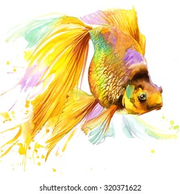 Cute Gold Fish Watercolor Illustration Marine Stock Illustration 320371622