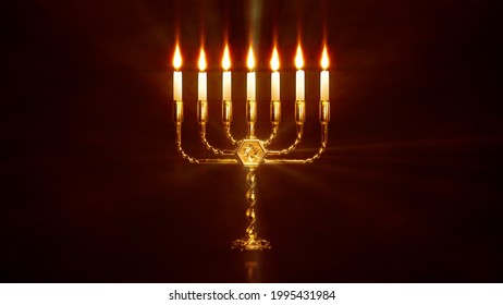 Cute Golden Menorah Light . Cg Object 3D Illustration