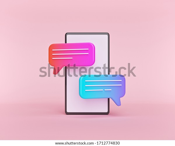 パステルピンクの背景にスマートフォンのかわいいグラデーションのチャットバブル ソーシャルメディアメッセージ Sms コメント のコンセプト 最小限のスタイル 3dレンダリング のイラスト素材