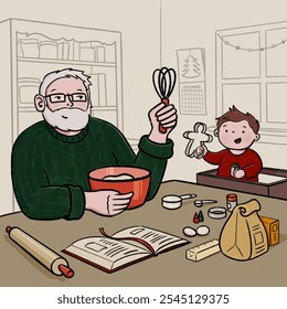 Cute grandpa and toddler making Christmas cookies - Powered by Shutterstock