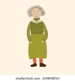 Cute Granny, Stylish Old Lady, Eco Colors, Beautiful Clothes.