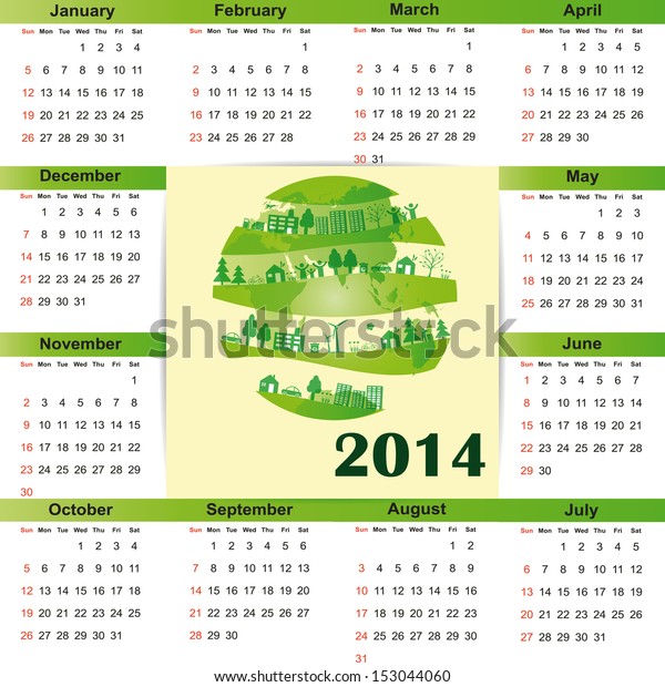 Cute and green calendar\
on 2014 year