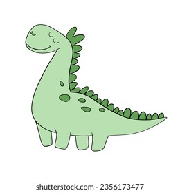 Cute green dinosaur and long neck  drawing for children  Colorful hand drawn dinosaur in cartoon style  illustration dinosaurs isolated background Cute cartoon animal