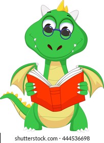 Cute Green Dragon Reading A Book
