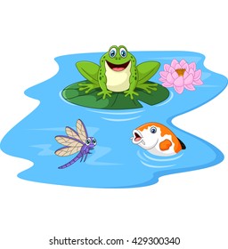 Cute Green Frog Cartoon On Lily Stock Illustration 429300340 