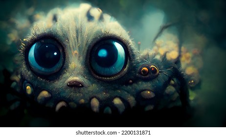 Cute Hairy Monster With Big Eyes.