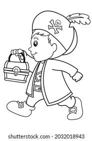 
cute halloween pirate holding treasure chest coloring page worksheet for kids kindergarten preschool free hand drawing easy to draw book publishing colouring learning activity assignment fall season 