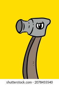 Cute Hammer Cartoon On Yellow Background