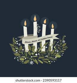 Cute hand drawn Advent wreath with candles, branches ant text - great for First of Advent banners, wallpapers, cards - Powered by Shutterstock