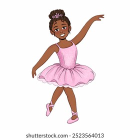 Cute Hand Drawn Black Ballerina | Illustration | Brown hair | Black eyes | Pink - Powered by Shutterstock