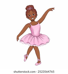 Cute Hand Drawn Black Ballerina | Illustration | Red hair | Black eyes | Pink - Powered by Shutterstock