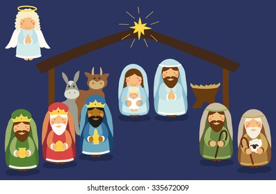 Cute Hand Drawn Characters Of Nativity Scene Can Be Used As Christmas School Play Banner