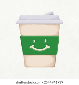 Cute hand drawn illustration with a cheerful coffee cup with a smiley face. The coffee cup design is perfect for coffee lovers, adding a fun touch to any coffee-themed project. - Powered by Shutterstock