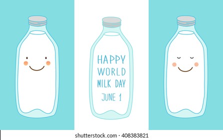 Cute hand drawn smiling cartoon characters of milk bottle with hand written text - Powered by Shutterstock