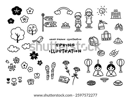 Cute hand drawn spring image illustration set