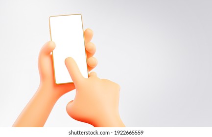 Cute Hand Holding And Touching Phone Mockup Template 3D Rendering 