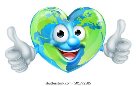 A cute happy cartoon heart shaped earth world mascot character giving a thumbs up - Powered by Shutterstock