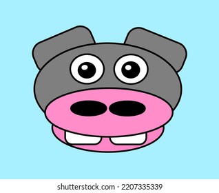 Cute Hippo Face Cartoon Style