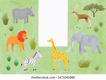 Cute Illustrated African Animals Frame Digital Stock Illustration ...