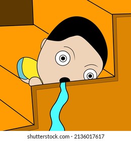 Cute Illustration, Baby Climbing Stairs
