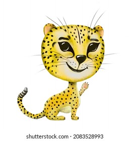 Cute Illustration Digital, Stylized Image Of A Cheetah Cub In Spots, Isolated On White Background, Perfect For Kids Design