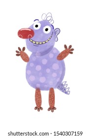 A Cute Imaginary Friend Monster Illustrated Character With Its Arms Raised, Smiling